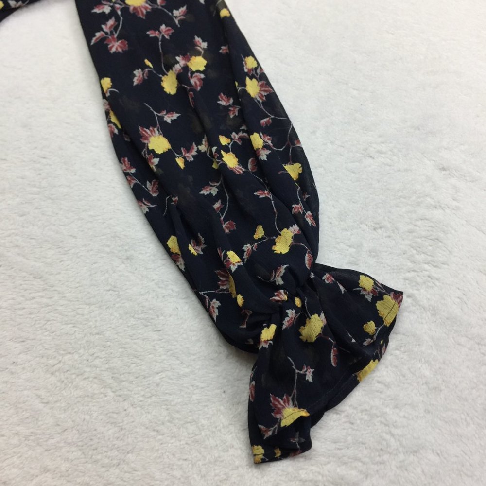 New! Lush Blouse Top Size M Black Yellow Floral Print Sheer Chiffon Long Sleeve - Picture 15 of 15